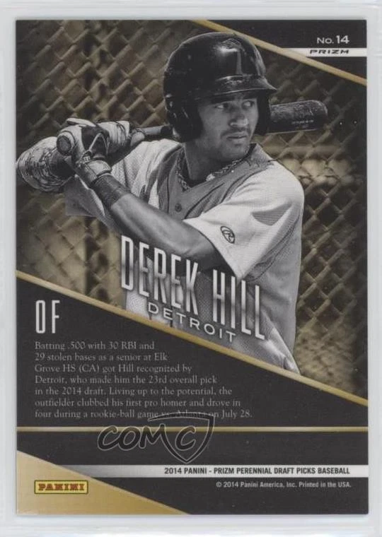 2014 Panini Prizm Perennial Draft Picks Minors Gold Silver Prizm Derek Hill #14 - Image 2 of 2