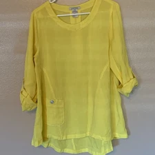 John Mark Yellow Rayon/linen Blend Top Size M