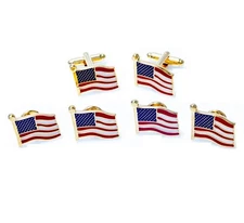 USA Flag Tuxedo Cufflinks Set with Studs Gift Box Polishing Cloth Men's Jewelry