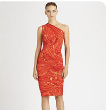 Michael Kors Collection Agate Dress Size 6 Orange One Shoulder Ruched Sheath