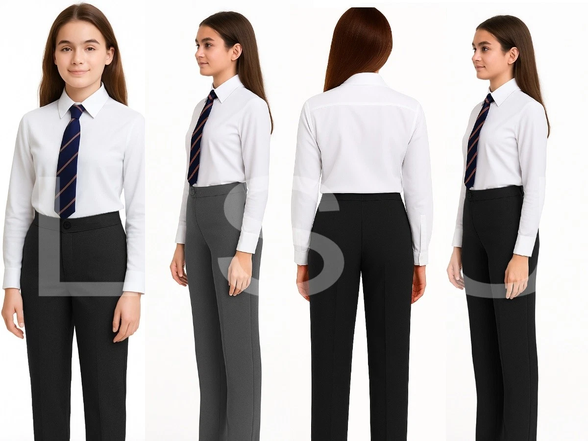 Pantalones de cintura ajustable para niñas Pantalones escolares ajustados Cremallera y botón con bolsillos