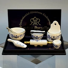 Reutter Porcelain Baking Set Blue Onion Germany NIB Dollhouse VTG Miniature 1:12