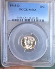 1945 d mercury dime ms65 Toned