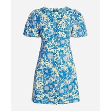J.Crew Womens 8 Button Front Puff Sleeve Mini Dress Blue Floral Twill Vacation