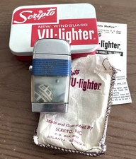 Vintage Scripto Vu-Lighter Telstar Bell System Satellite Lighter w/ Case & Paper