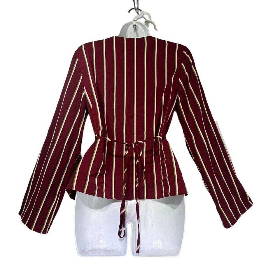 Everly V-Neck Stripe Long Sleeve Wrap Blouse Size S - Image 4 of 4