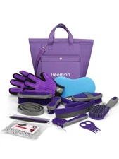 Horse Grooming Kit (12-Piece): Brushes, Storage Bag, Sweat Scraper, Mane Comb...