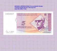 BOSNIEN HERZEGOWINA  Bosnia  5 CONVERTIBLE MARAKA  1998 Unc P 62a 7995##