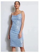 Elie Tahari Crystal Blue Cowl Neck Sequin Tank Top Midi Dress 6
