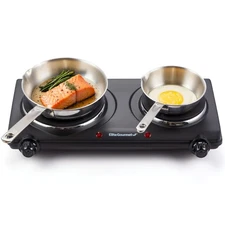 EDB-302BF# Countertop Double Cast Iron Burner, 1500 Watts Electric Hot Plate