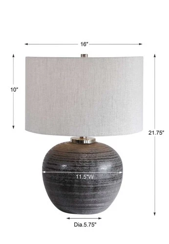 UTTERMOST 26349-1 MIKKEL CHARCOAL GLAZE CERAMIC TABLE LAMP WITH LINEN DRUM SHADE - Picture 5 of 5