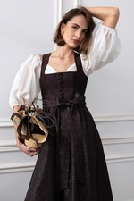 Dirndl lang 2tlg. Velindra 80 cm Lakritz Jacquard glänzend Designerdirndl 32-50