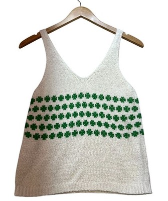 Moon & Madison Womens Shamrock Knit Tank Top Small Leaf Clover Casual Y2K
