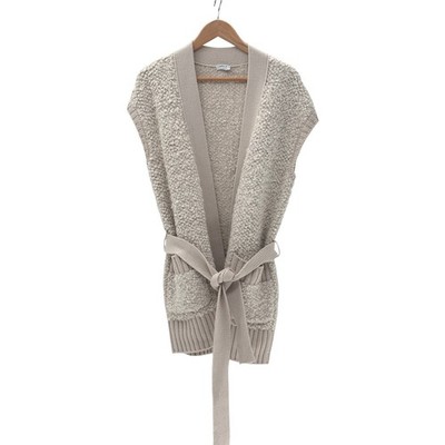 Akris Cardigan Sweater Long Boucle Alpaca Wool Chunky Women 4 Beige Off White