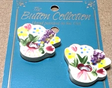HTF Mill Hill HP Unique Shape  FLOWER  Ceramic Porcelain Buttons  1”