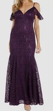 R M Richards Women's Purple Sequin Lace Cold Shoulder Gown Dress Size 12