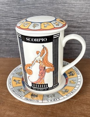 Teetassen Bone China -Sternzeichen Skorpion/ Scorpio mit Teller + Deckel NEU