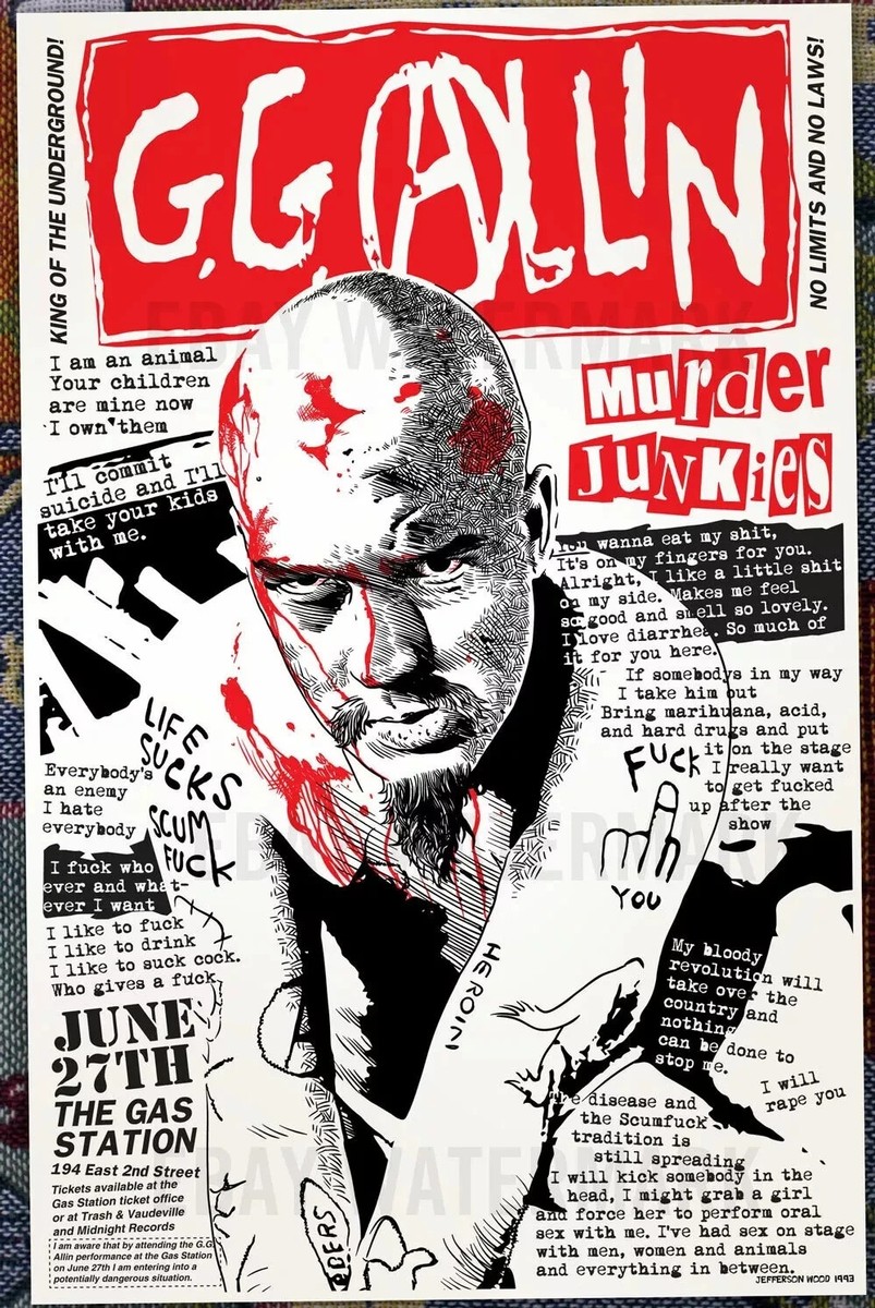 G.G. Allin final live show poster 1993 Murder Junkies, Jefferson