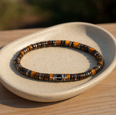 #ad Men#x27;s Tiger Eye Hematite Bracelet Healing Energy Jewelry Strength Grounding Gift $12.80