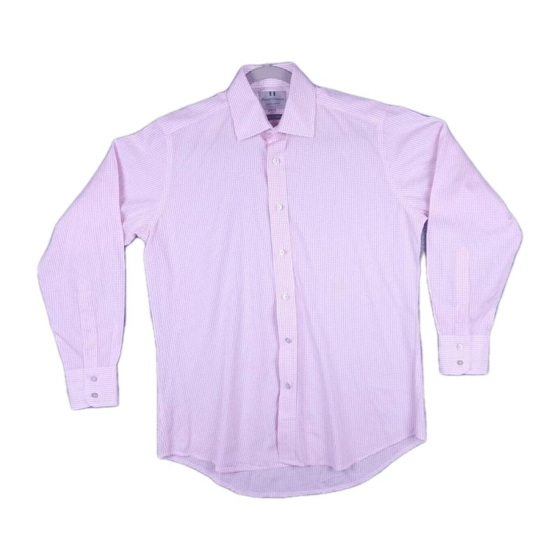 Harvie & Hudson Mens 15.5 Medium Pink Grid Check Cotton Poplin Classic Fit Shirt