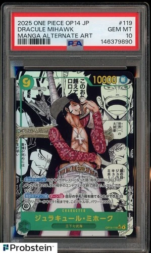 2025 One Piece OP14 Japanese #119 Dracule Mihawak Manga Alternate Art PSA 10