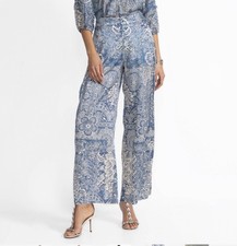 Johnny Was Lauchlen Silk Wide Leg Blue Paisley Pants XXL NWT 295