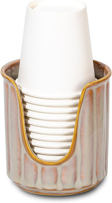 Ceramic Bathroom Cup Dispenser with Stylish Vertical Stripes - Dixies Cup Dispen