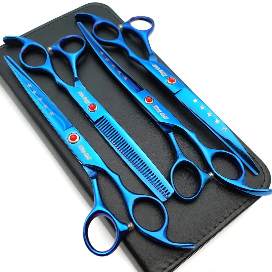 Pet Grooming Scissors 4 Pcs 7 Inch Titanium Blue Dog Shears Set