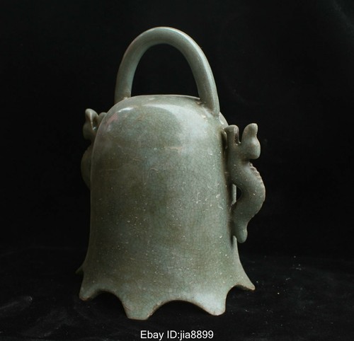 7.2" Old Chinese Antique Ru Kiln Porcelain Buddhism Temple Dragon Bell Zhong - Picture 3 of 10