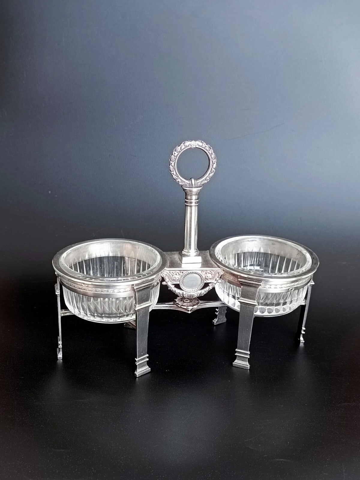 Antique Empire 1809-1819 Crystal Sterling Silver Salt & Pepper Shaker