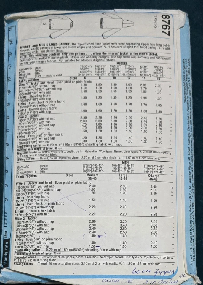 1970s Bomber Blouson Jacket Mens Pocket Hood Butterick 4386 Sewing Pattern - Image 3 of 3