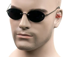 Small Rimless Oval Neo Matrix Style Sunglasses Metal Brown/Smoke All Colors MT14