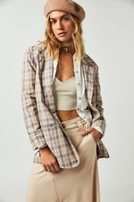 Free People Plaid Beckett Boyfriend Blazer - Lilac Combo - RRP £178 BNWOT