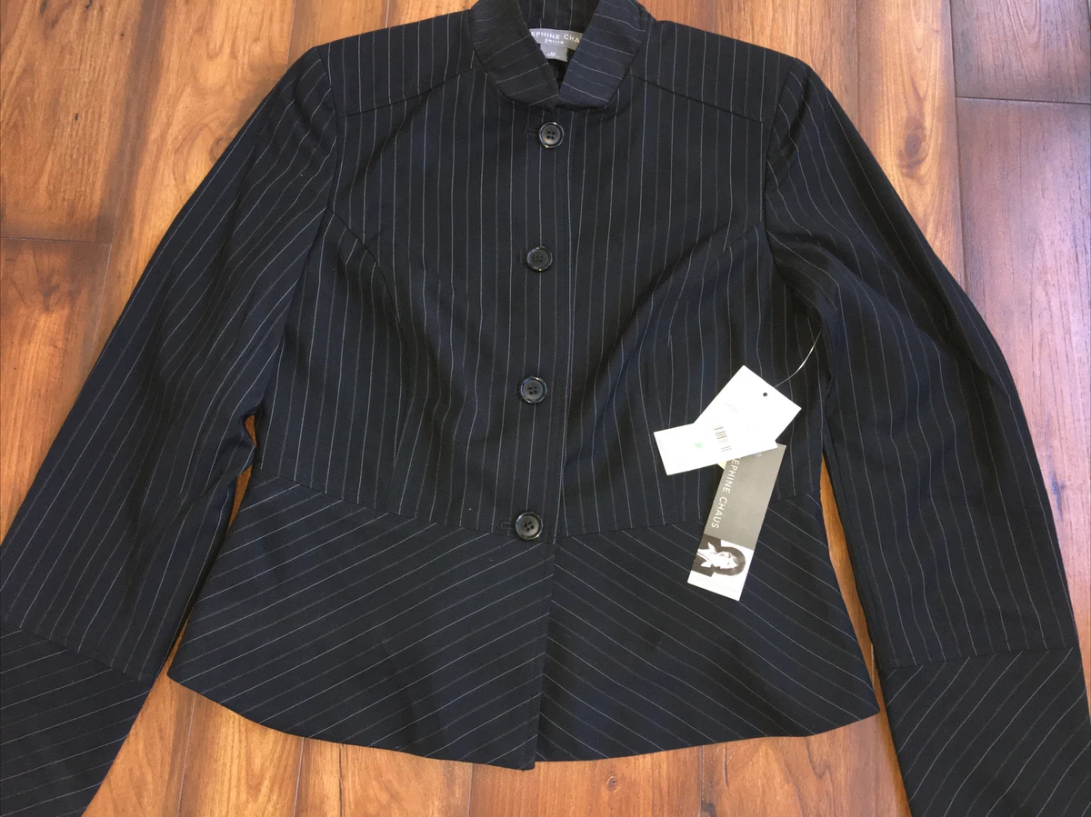 Josephine Chaus Blazer Womens 8P Classic Black Pin Stripe Petite Career  Jacket