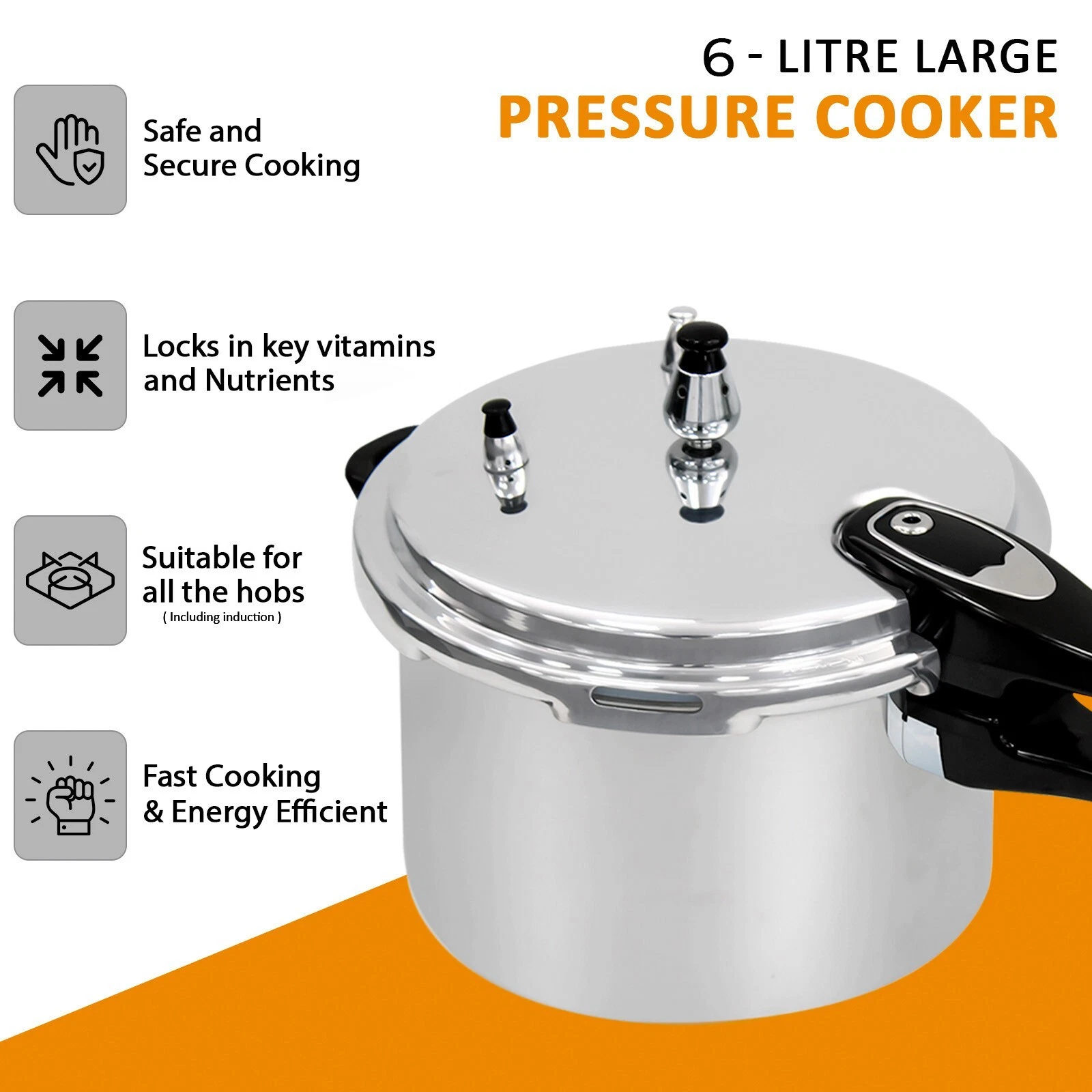6 Litre Home Dual Handle aluminum Pressure Cooker Kitchen Catering Cookware