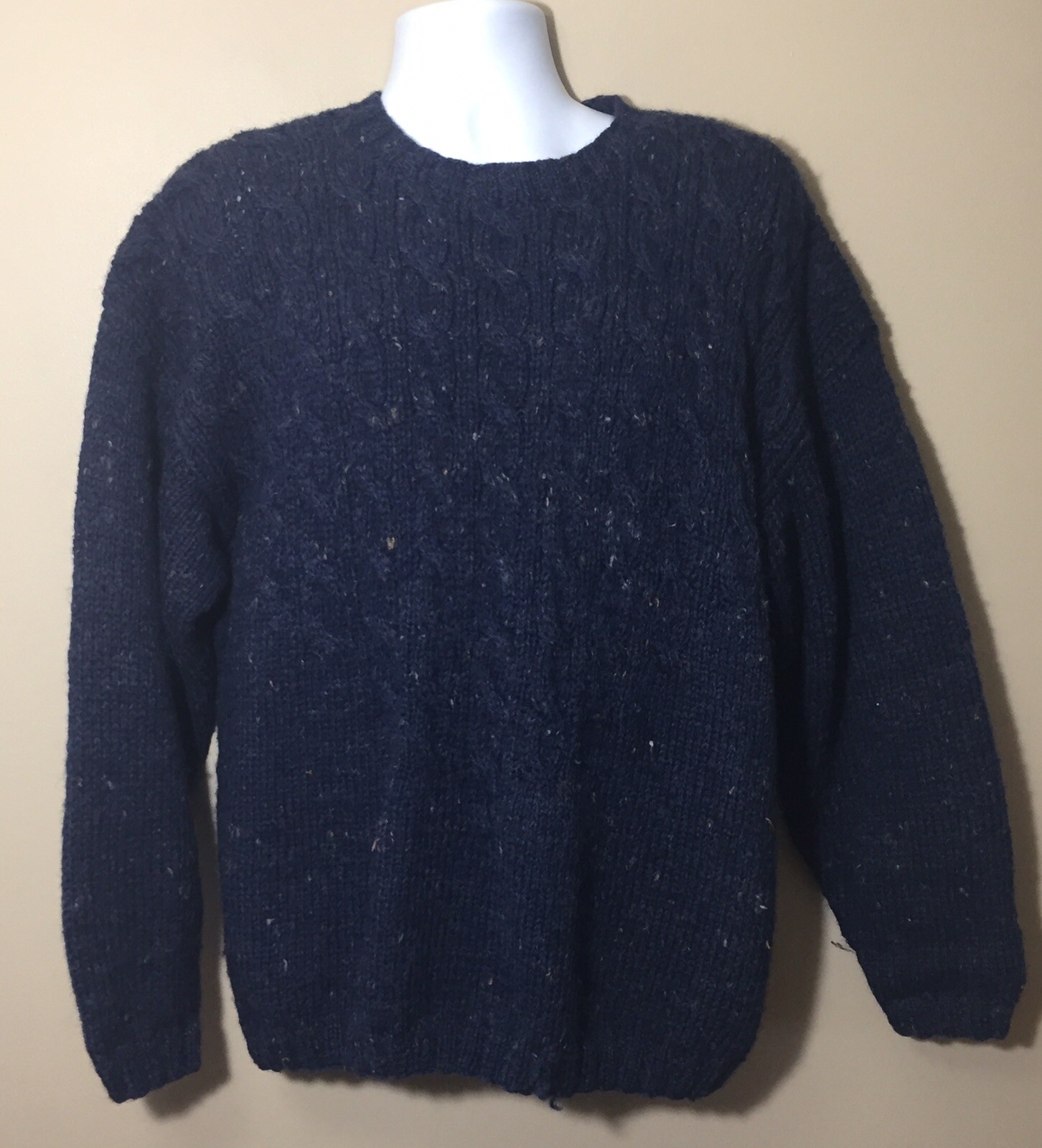 Vintage GAP Mens Marled Blue Wool Cable Knit Sweater … Gem