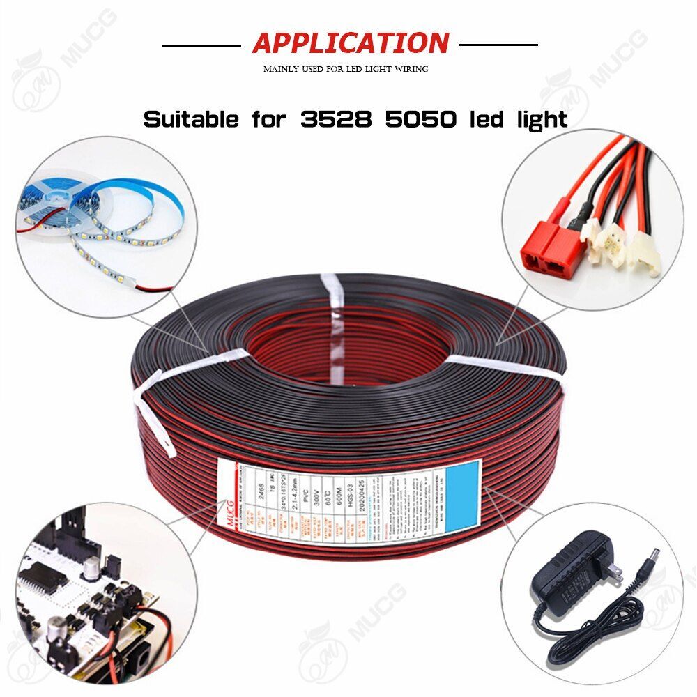 Electrical Flat Wire 2 Pin Cable 5v/12v Automotive Car 16awg28awg Red Black eBay