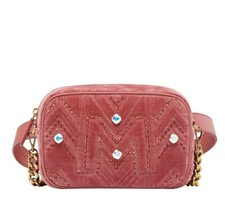  1095 New MCM Pink Velvet Crystal Studs Crossbody Camera Bag MYZ9SVZ01QB001
