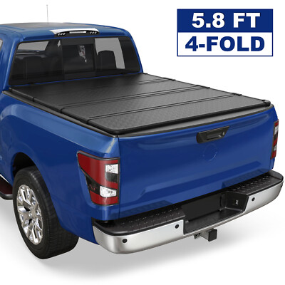 5.8FT Bed Hard Truck Tonneau Cover For 2017-2026 Nissan Titan w/ Led Lamp 4-Fold