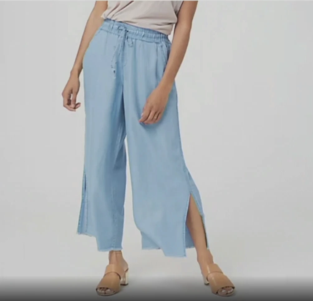 Laurie Felt TENCEL Wide Leg Crop Pants Pale Blue eBay