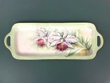 ATQ Bernardaud B&C Limoges Hand Paint Orchids Oblong Plate Serving Tray Signed