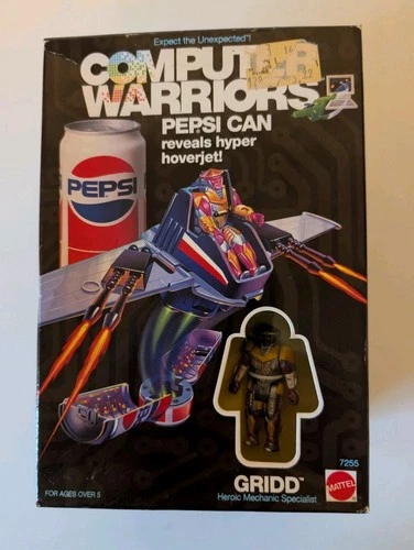 Vintage Computer Warriors Mattel Hoverjet Pepsi Can w/ Gridd Figure Unopened