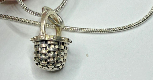 Brown Country Basket 925 Sterling Silver Basket Charm 18" necklace Easter Basket