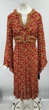 NEW ANNA SUI Orange/Pink floral print maxi dress w/ beaded trim SZ 8