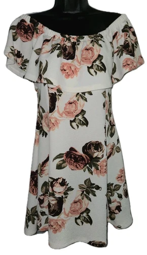 PALM ANGELS Abito Justif Junior al ginocchio A line spalle scoperte avorio floreale taglia small