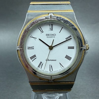 Seiko Chronos Watch Men 32mm White Dial Two Tone Round 9021-6030