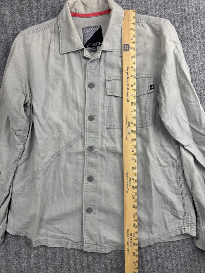 Camisa masculina Volcom cinza média para baixo The Hatchet manga longa botão frontal - Imagem 3 de 4