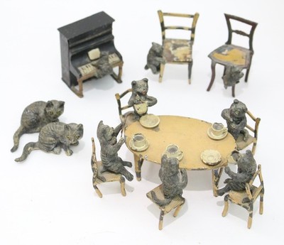 Vintage bemalt Blei Spielzeug Katze Figuren Neuheit Vesta Tea Party Britains Ära