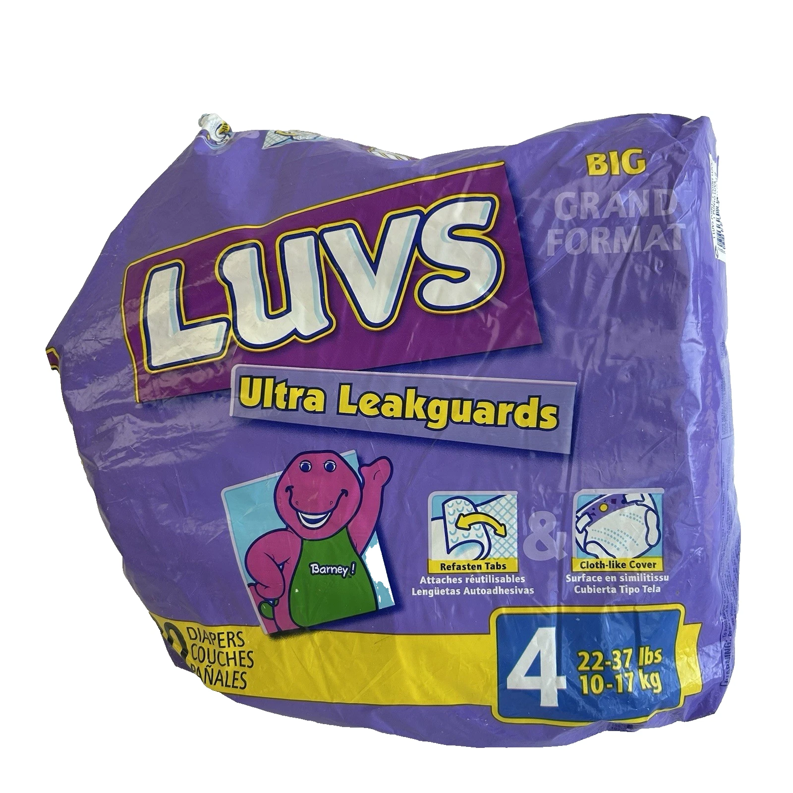 Luvs Vintage 2001 Size 4 Barney Diapers Ultra Leakguards Open Bag With 11 Unused