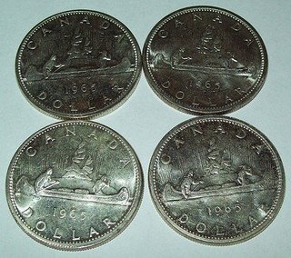 Lot of 4 1965 Canada Silver Dollars $1 Canadian Coins Nice Condition